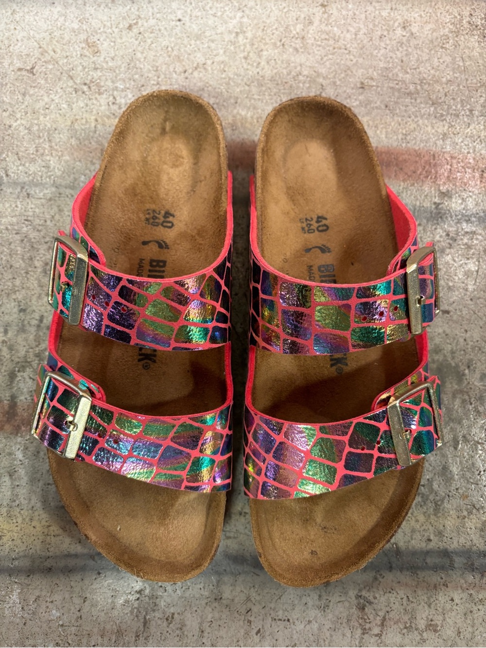 Birkenstock Women’s Metallic Pink croc print Two-Strap Sandal